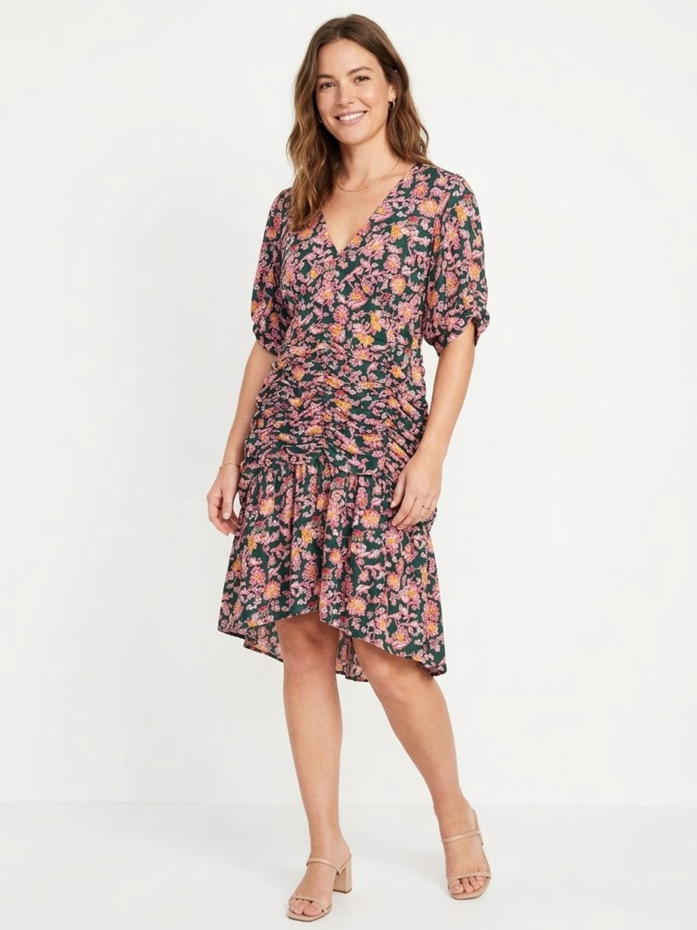 Diane von Furstenberg DVF Ruched Floral Mini Dress Size 14
